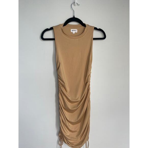 Superdown Ruched Mini Dress Women Small Beige Bodycon Sleeveless Casual - Picture 1 of 6